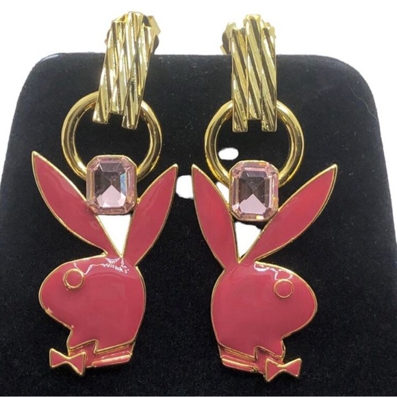 Oceanus x Playboy Collaboration Gold-tone Pink Playboy Bunny Post Earrings NWOT - Picture 3 of 7